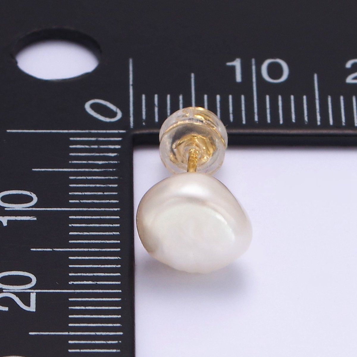 16K Gold Filled White Baroque Freshwater Pearl Stud Earrings | AB1193 - DLUXCA