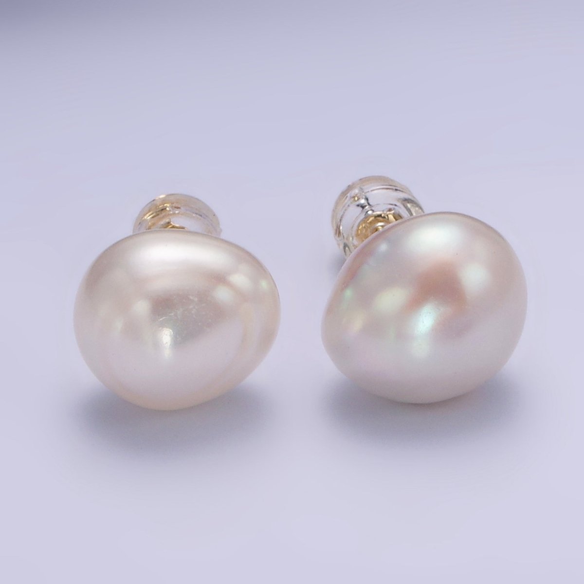 16K Gold Filled White Freshwater Pearl Button Stud Earrings | AB1194 - DLUXCA