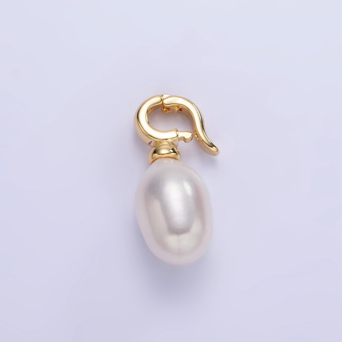 16K Gold Filled White Freshwater Pearl Snap Latch Drop Pendant | P1889 - DLUXCA