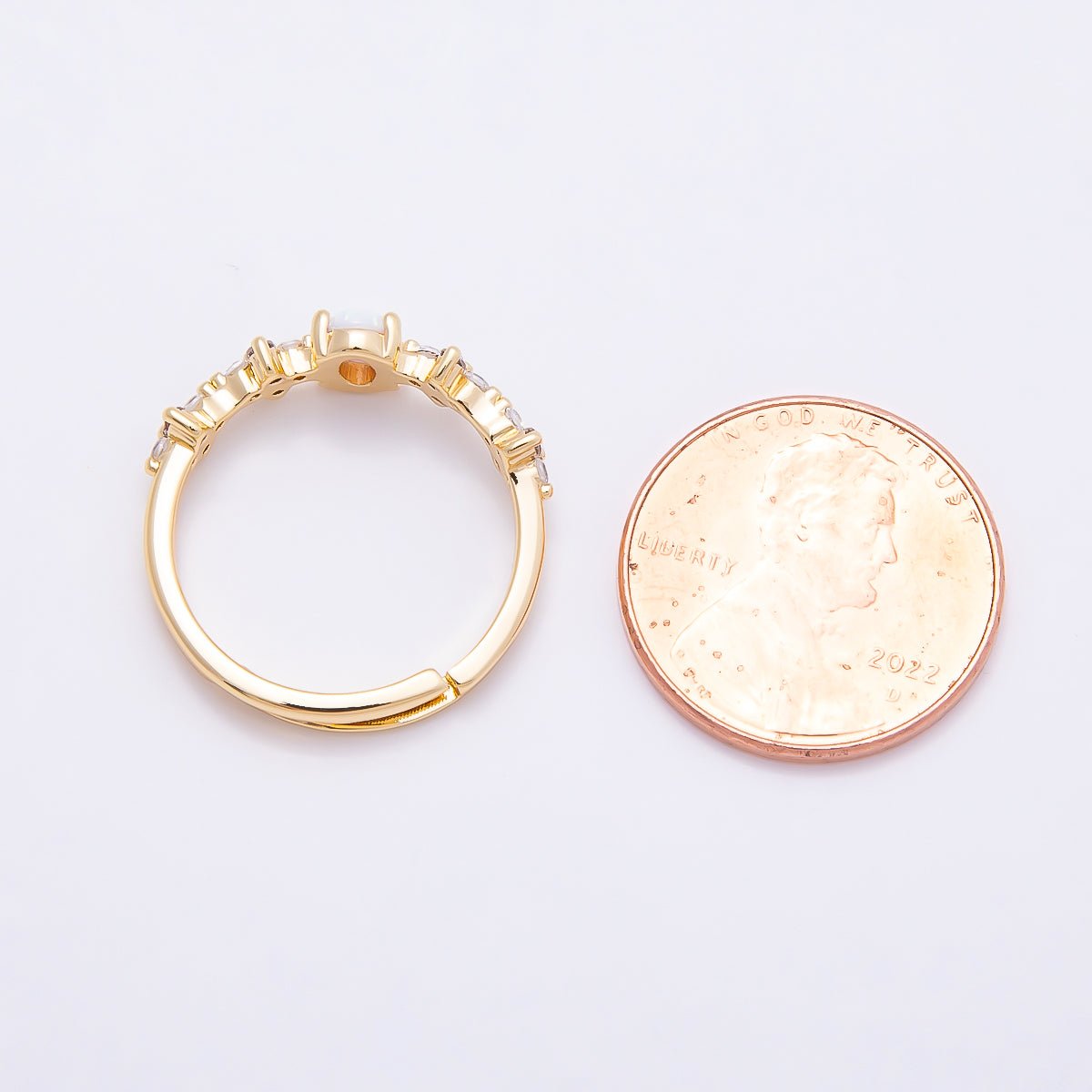 16K Gold Filled White Opal Clear CZ Flower Leaf Adjustable Ring | Rings-00139 - DLUXCA