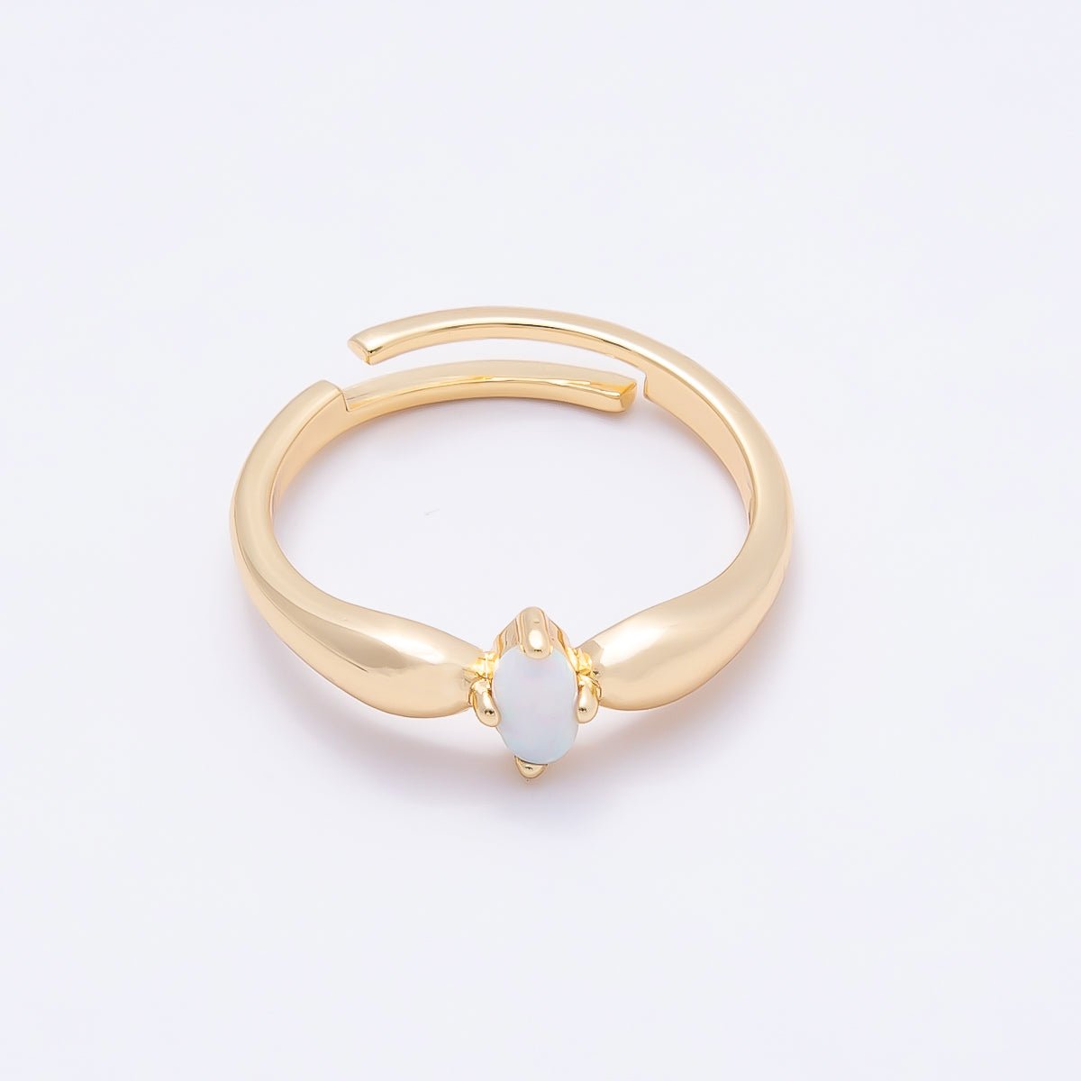 16K Gold Filled White Opal CZ Navette Solitaire Adjustable Ring | Rings-00138 - DLUXCA