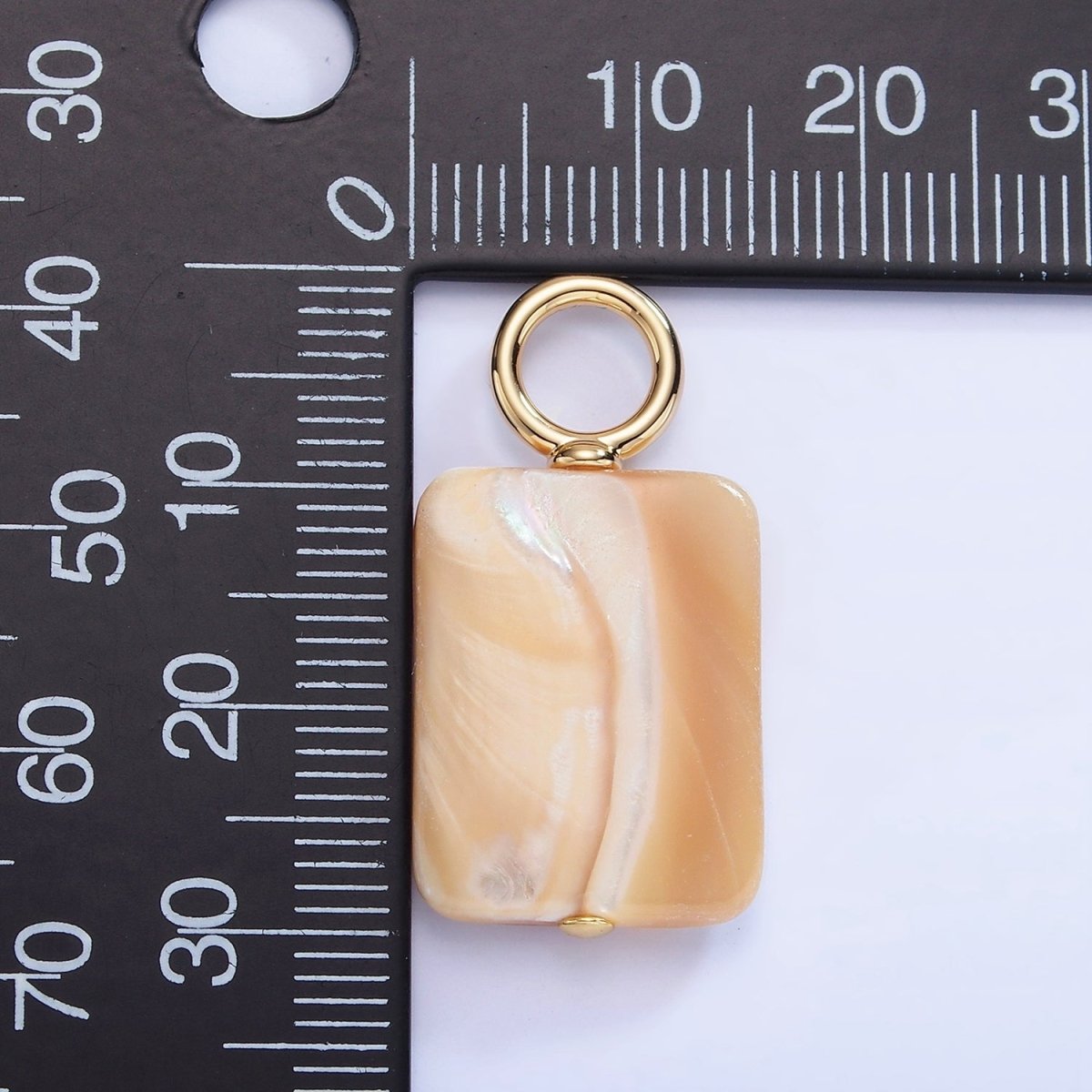 16K Gold Filled White Peach Rectangle Shell Pearl Drop Pendant | P1754 - DLUXCA