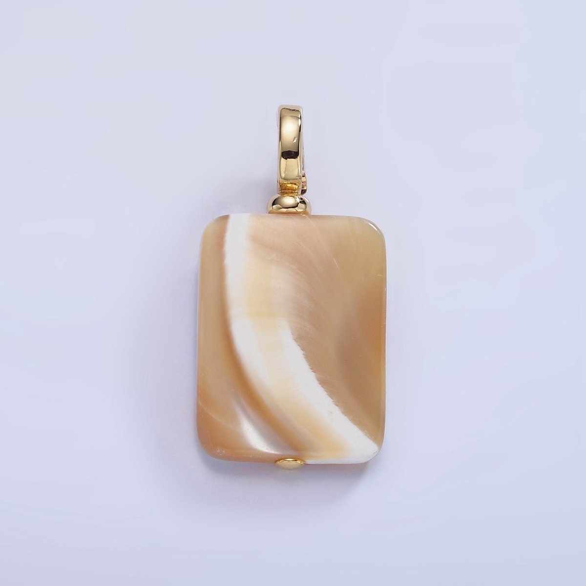 16K Gold Filled White Peach Shell Pearl Rectangular Drop Latch Bail Pendant | P1597 - DLUXCA