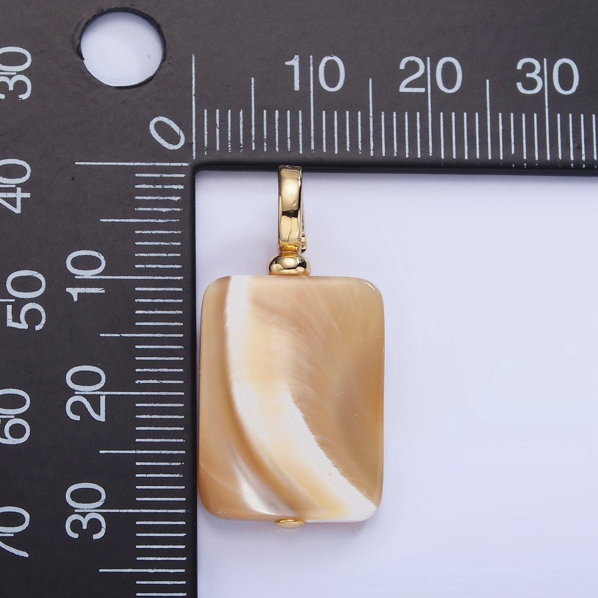 16K Gold Filled White Peach Shell Pearl Rectangular Drop Latch Bail Pendant | P1597 - DLUXCA