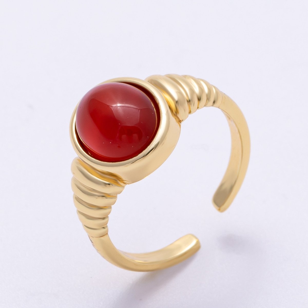 16K Gold Filled White Quartz, Kyanite, Carnelian Cabochon Gemstone Croissant Ring | RINGS - 00080 - RINGS - 00082 - DLUXCA