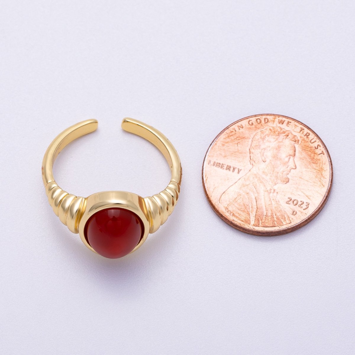 16K Gold Filled White Quartz, Kyanite, Carnelian Cabochon Gemstone Croissant Ring | RINGS - 00080 - RINGS - 00082 - DLUXCA