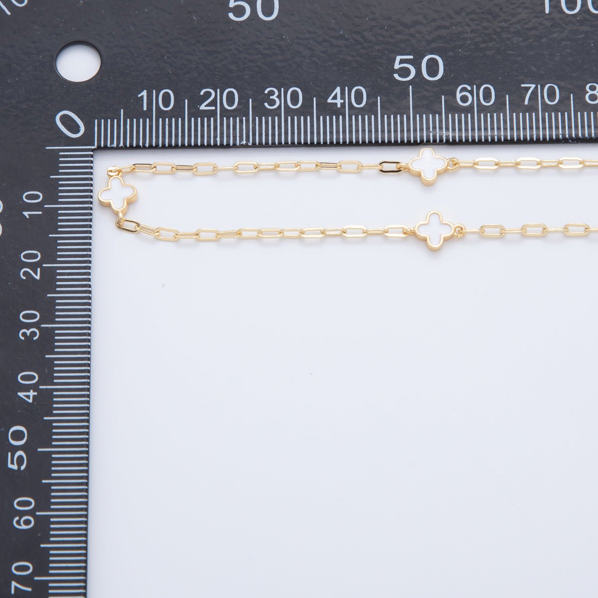 16K Gold Filled White Quatrefoil Enamel Paperclip Unfinished Chain by Yard | Roll - 1592 - DLUXCA