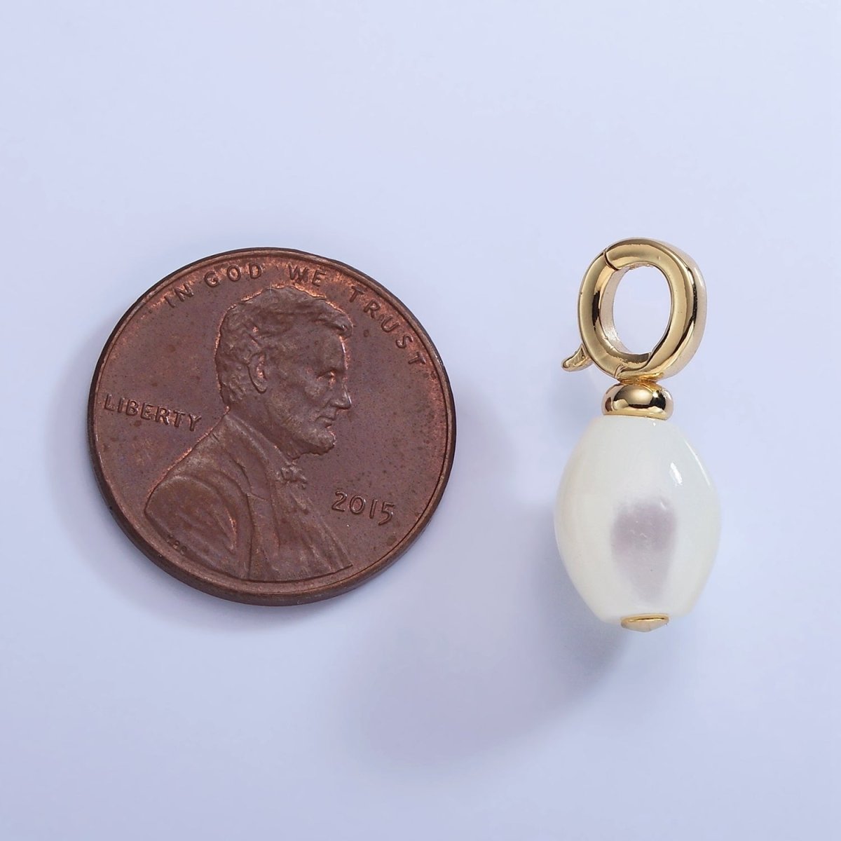 16K Gold Filled White Shell Pearl Sphere Drop Latch Bail Pendant | P1588 - DLUXCA