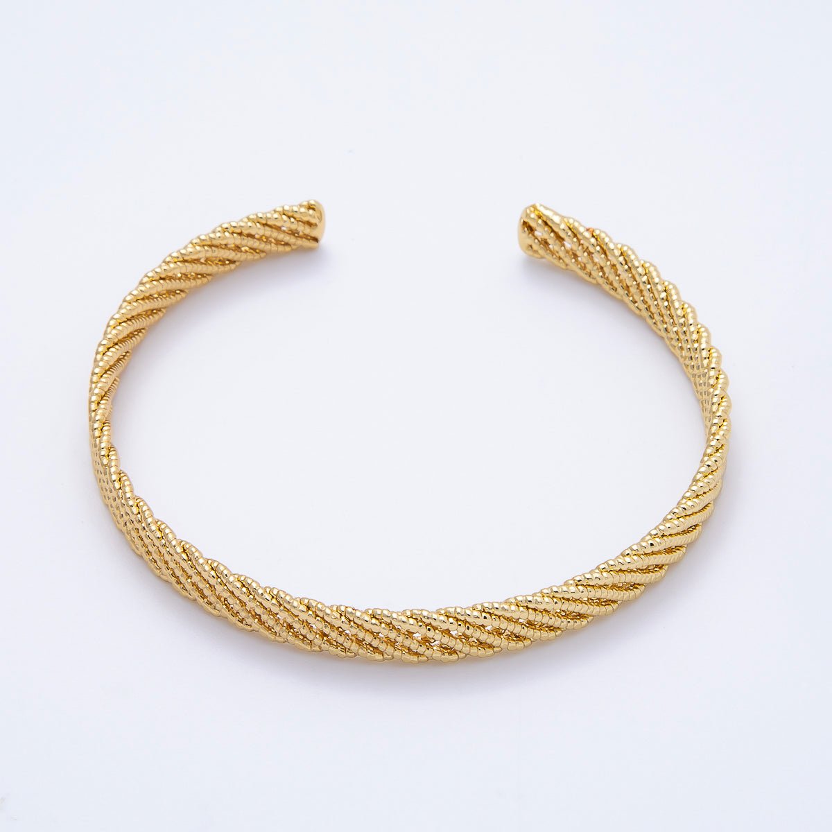 16K Gold Filled Wide Round Twisted Rope Cuff Bracelet | WA - 04374 - DLUXCA