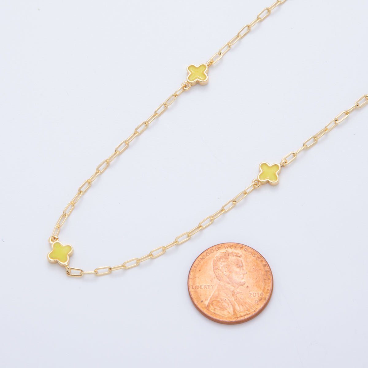 16K Gold Filled Yellow Quatrefoil Enamel Paperclip Unfinished Chain by Yard | Roll - 1597 - DLUXCA