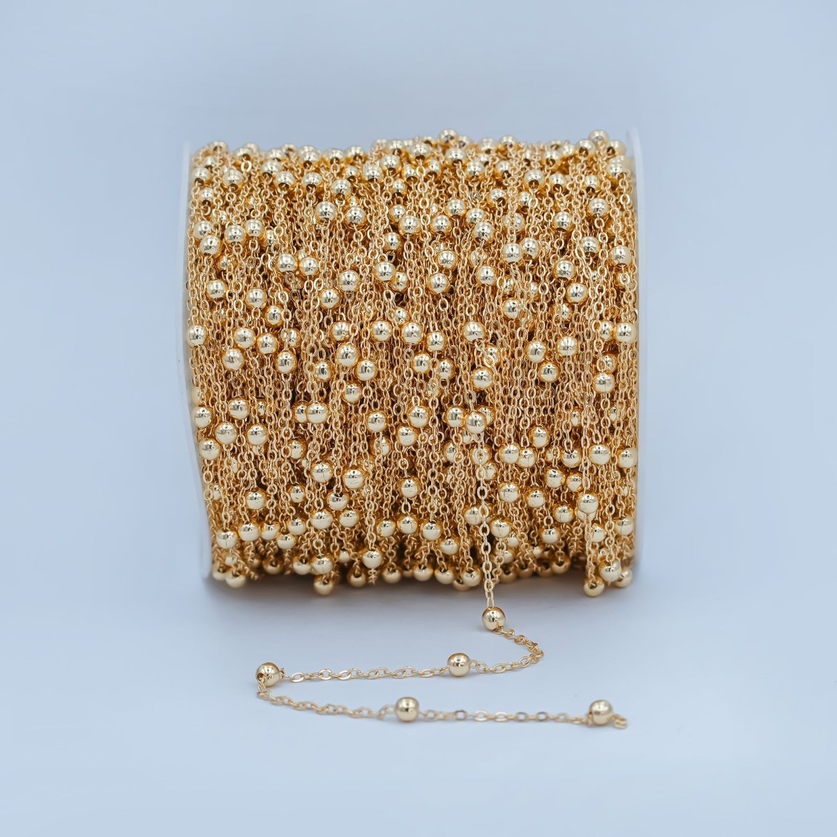 16K Gold Plate Satellite Chain - Gold Plate Beaded Chain - Satellite Chain By the Yard - Bead chain - Gold Rosary Chain | ROLL - 298 - DLUXCA