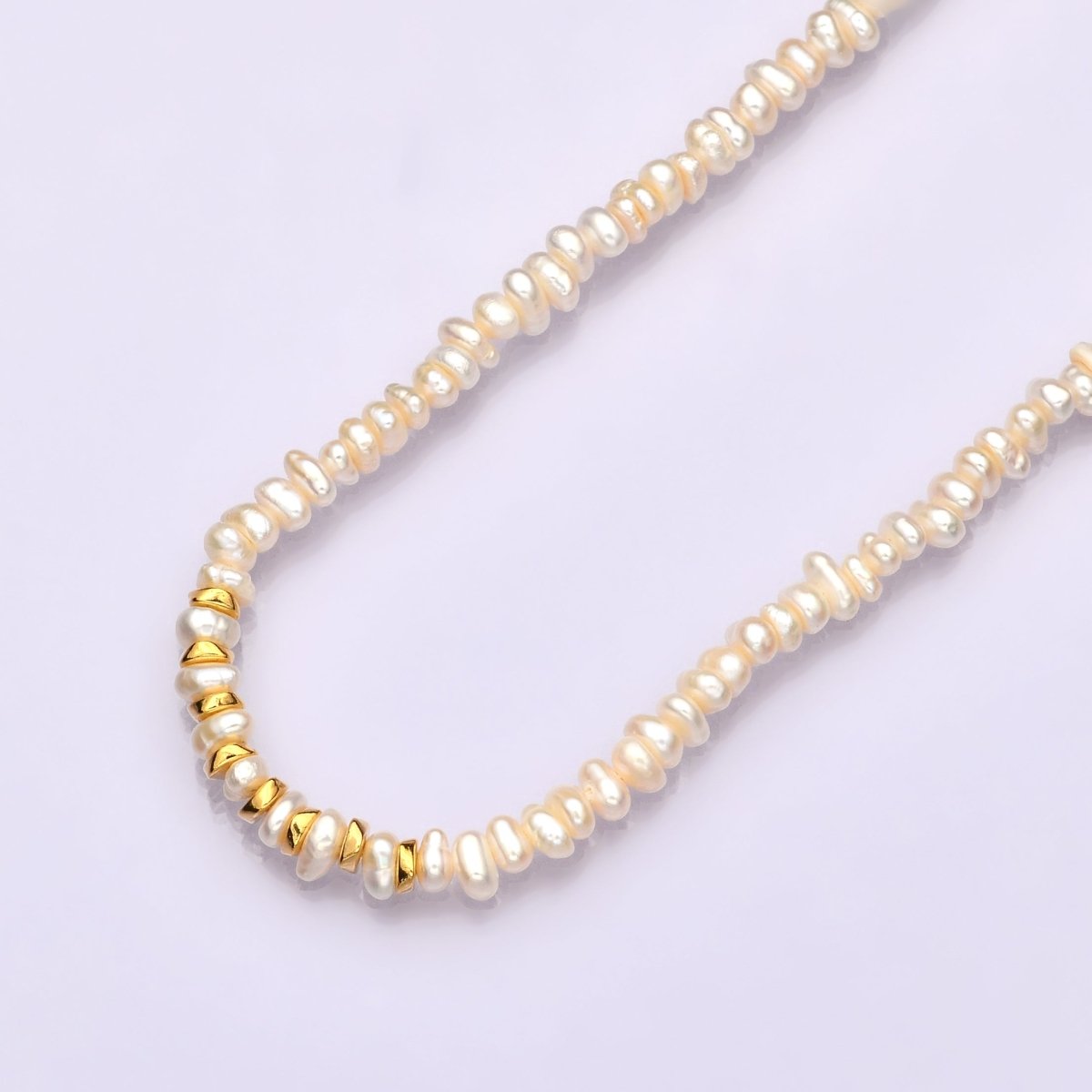 17.5 Inch Half 4.5mm Pearl Seed w. Gold Spacer Beads, Half Textured Heart Chain Necklace | WA - 1450 Clearance Pricing - DLUXCA