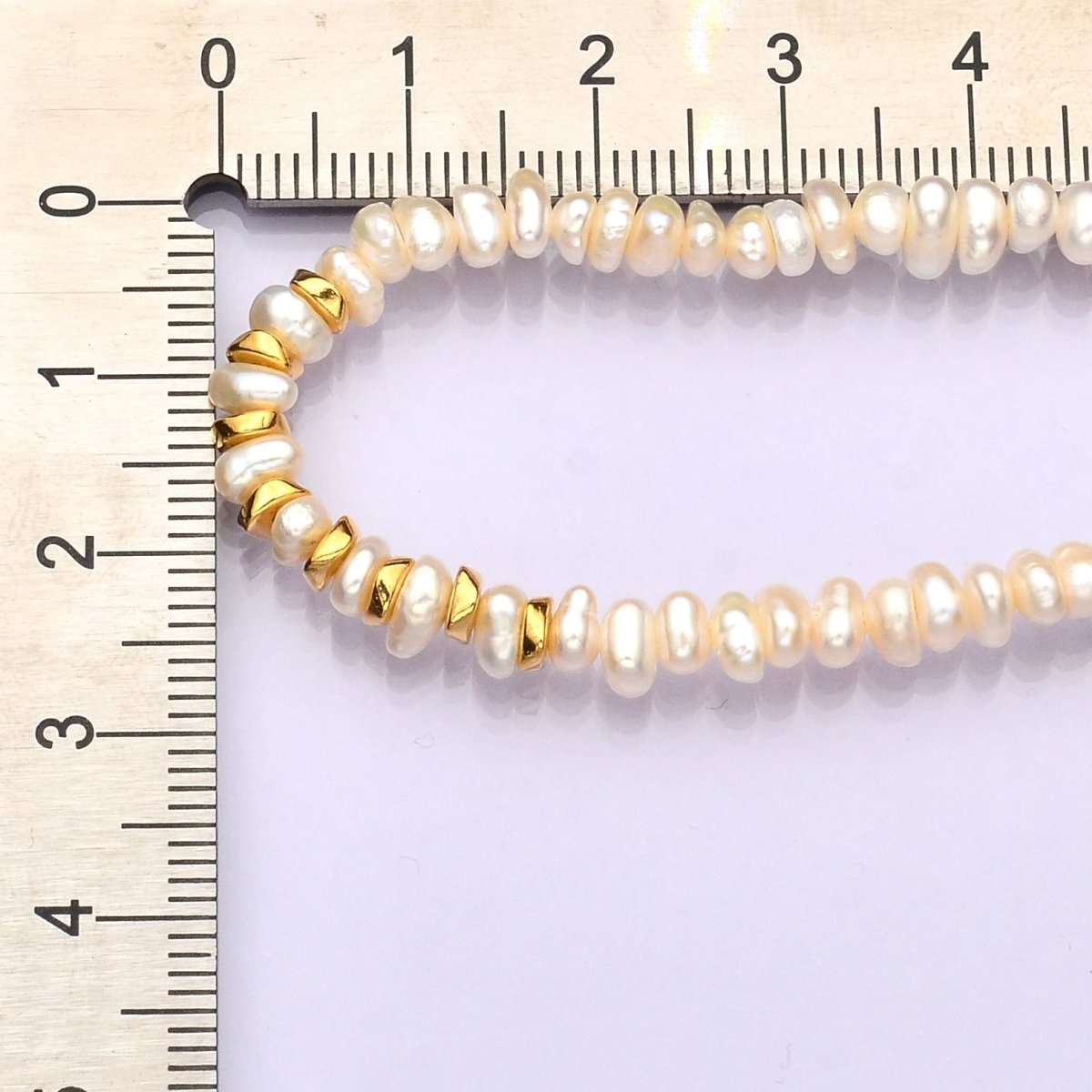 17.5 Inch Half 4.5mm Pearl Seed w. Gold Spacer Beads, Half Textured Heart Chain Necklace | WA - 1450 Clearance Pricing - DLUXCA