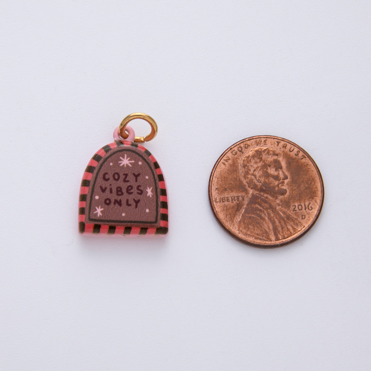 18K Gold Filled 18.8mm "Cozy Vibes Only" Double Sided Enamel Charm | AF1619