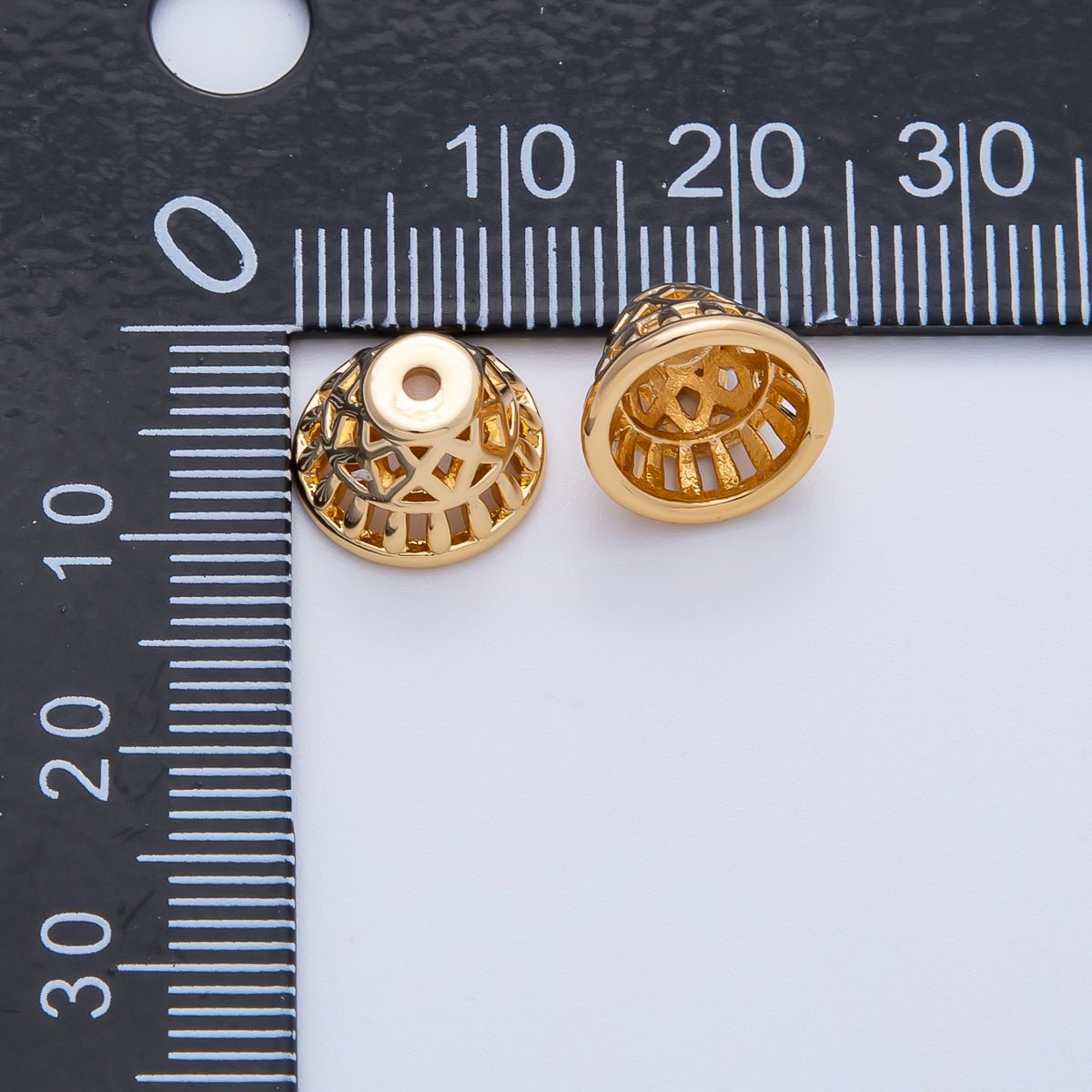 18K Gold 11mm Geometric Filigree Cap Bead | Z1665 - DLUXCA