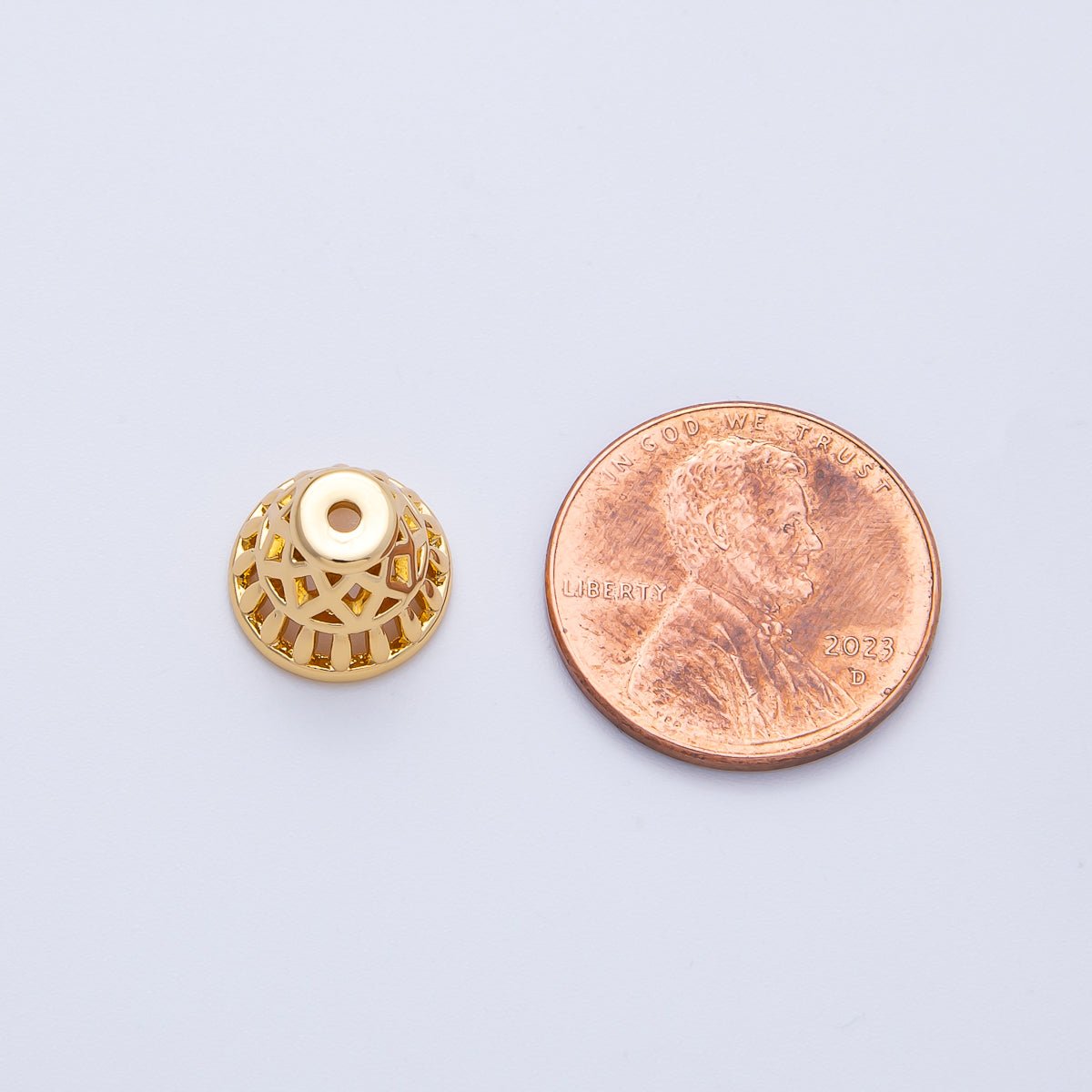 18K Gold 11mm Geometric Filigree Cap Bead | Z1665 - DLUXCA