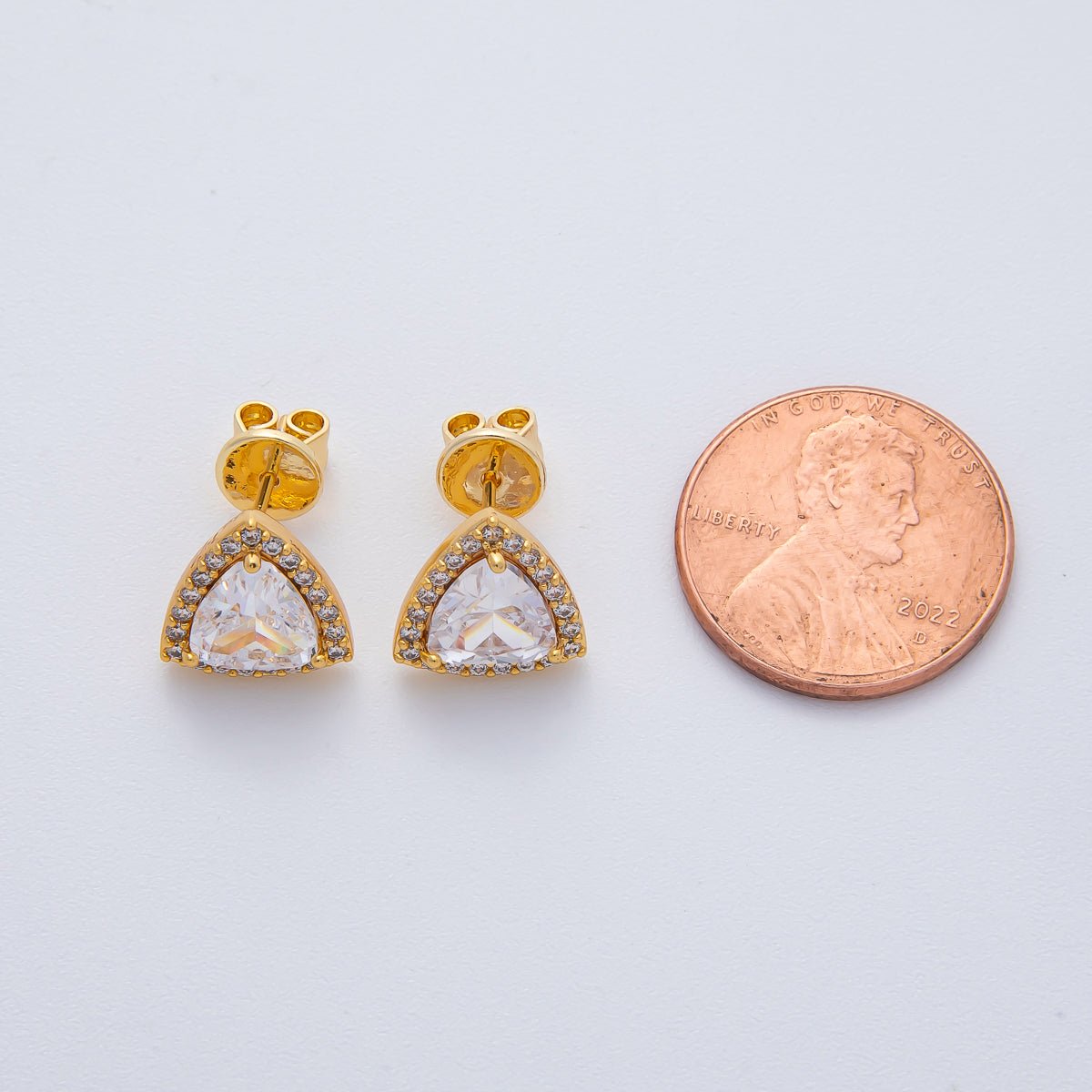 18K Gold Filled 10.5mm Clear Micro Paved CZ Triangle Stud Earrings | AD1624 - DLUXCA