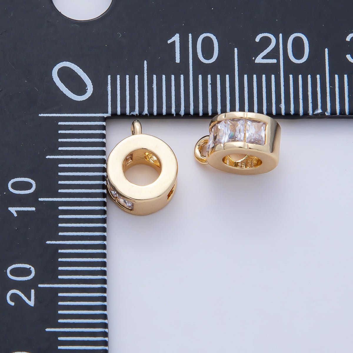 18K Gold Filled 10mm Clear CZ Baguette Rondelle Bead Bail Finding | Z1594 - DLUXCA