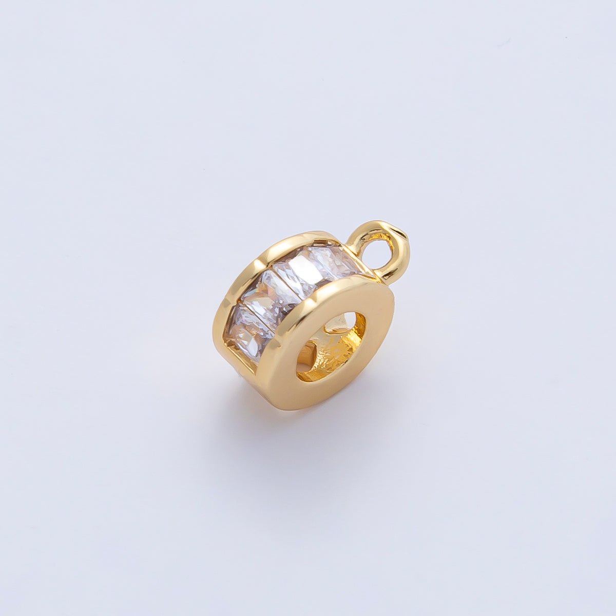 18K Gold Filled 10mm Clear CZ Baguette Rondelle Bead Bail Finding | Z1594 - DLUXCA