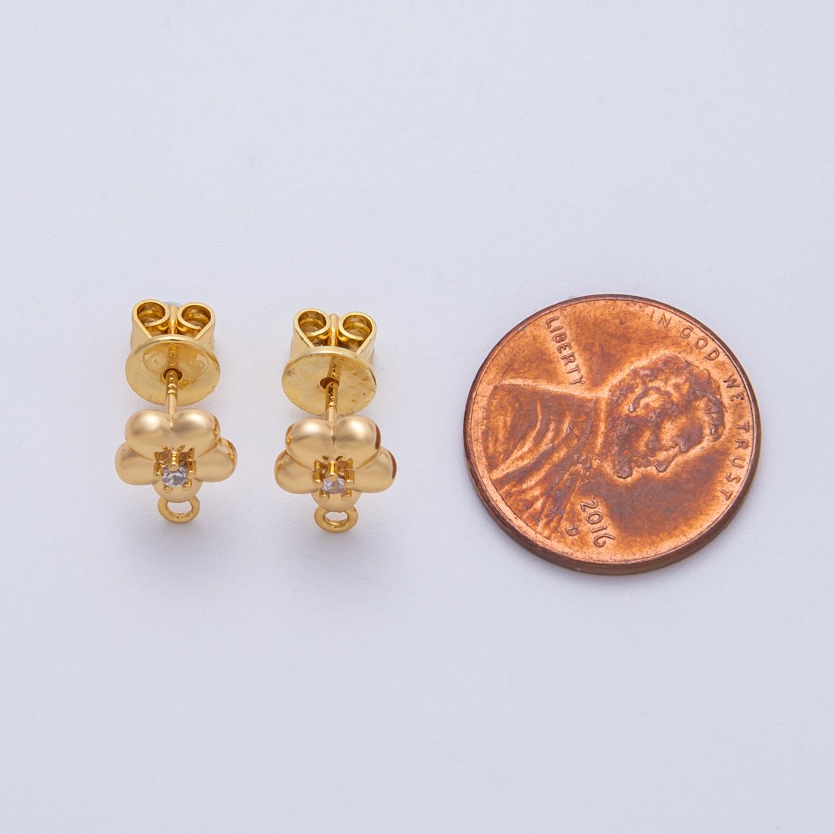 18K Gold Filled 10mm Clear CZ Chubby Daisy Flower Drop Stud Earrings Findings | Findings - 00031 - DLUXCA