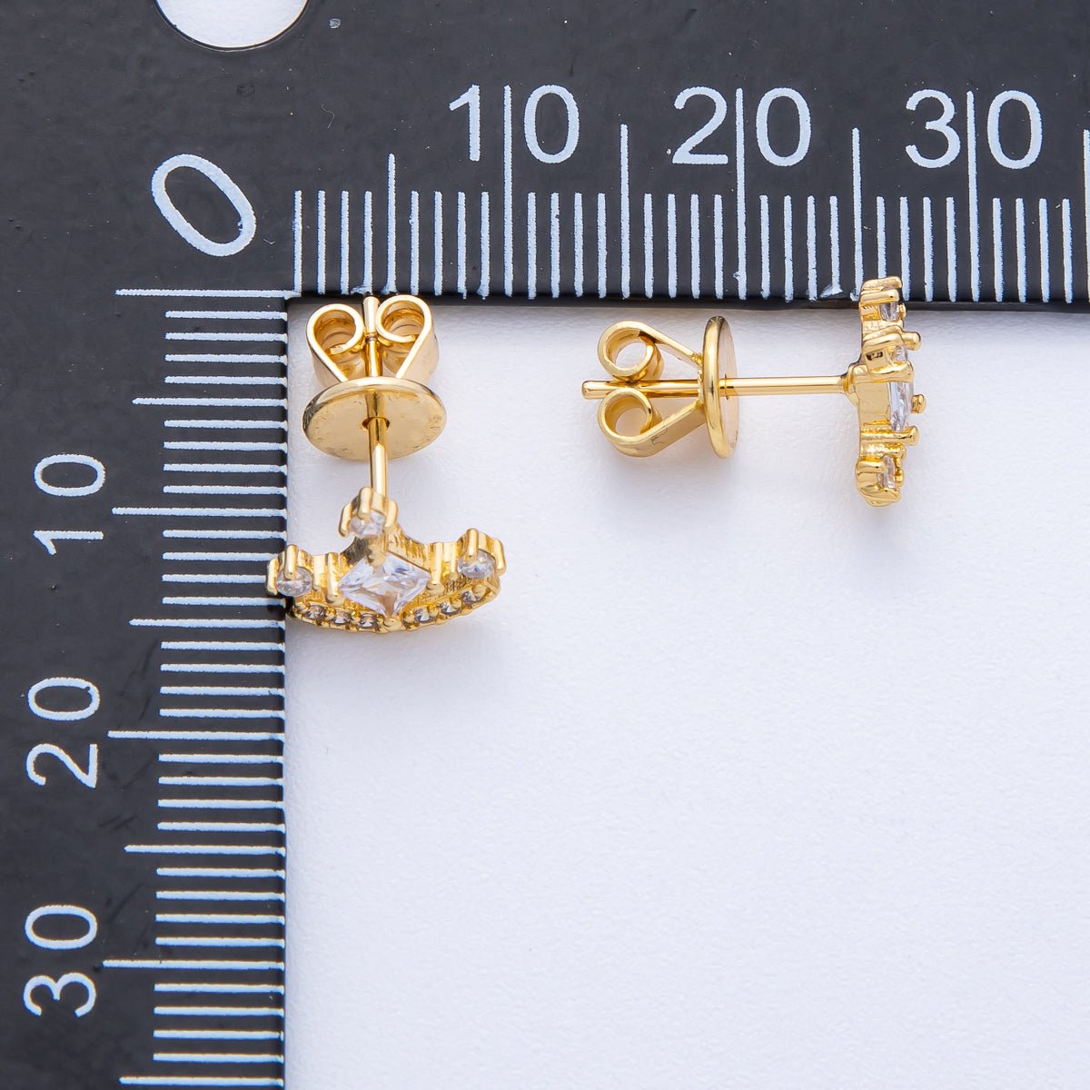 18K Gold Filled 10mm Clear CZ Micro Paved Curved Cluster Geometric Stud Earrings | Earrings - 00131 - DLUXCA