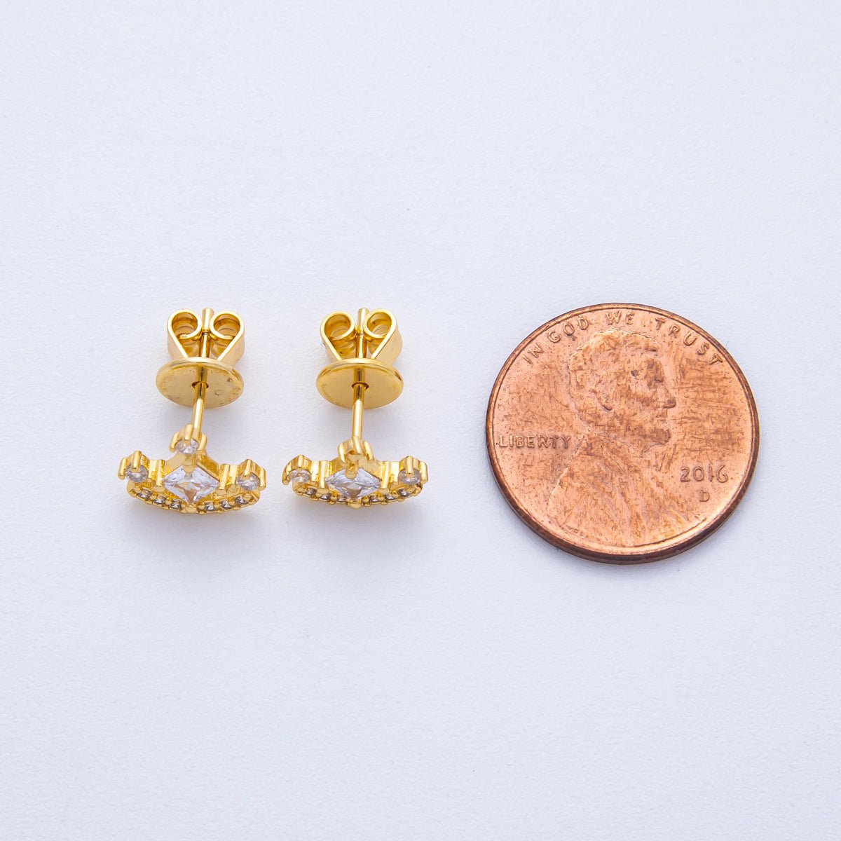 18K Gold Filled 10mm Clear CZ Micro Paved Curved Cluster Geometric Stud Earrings | Earrings - 00131 - DLUXCA