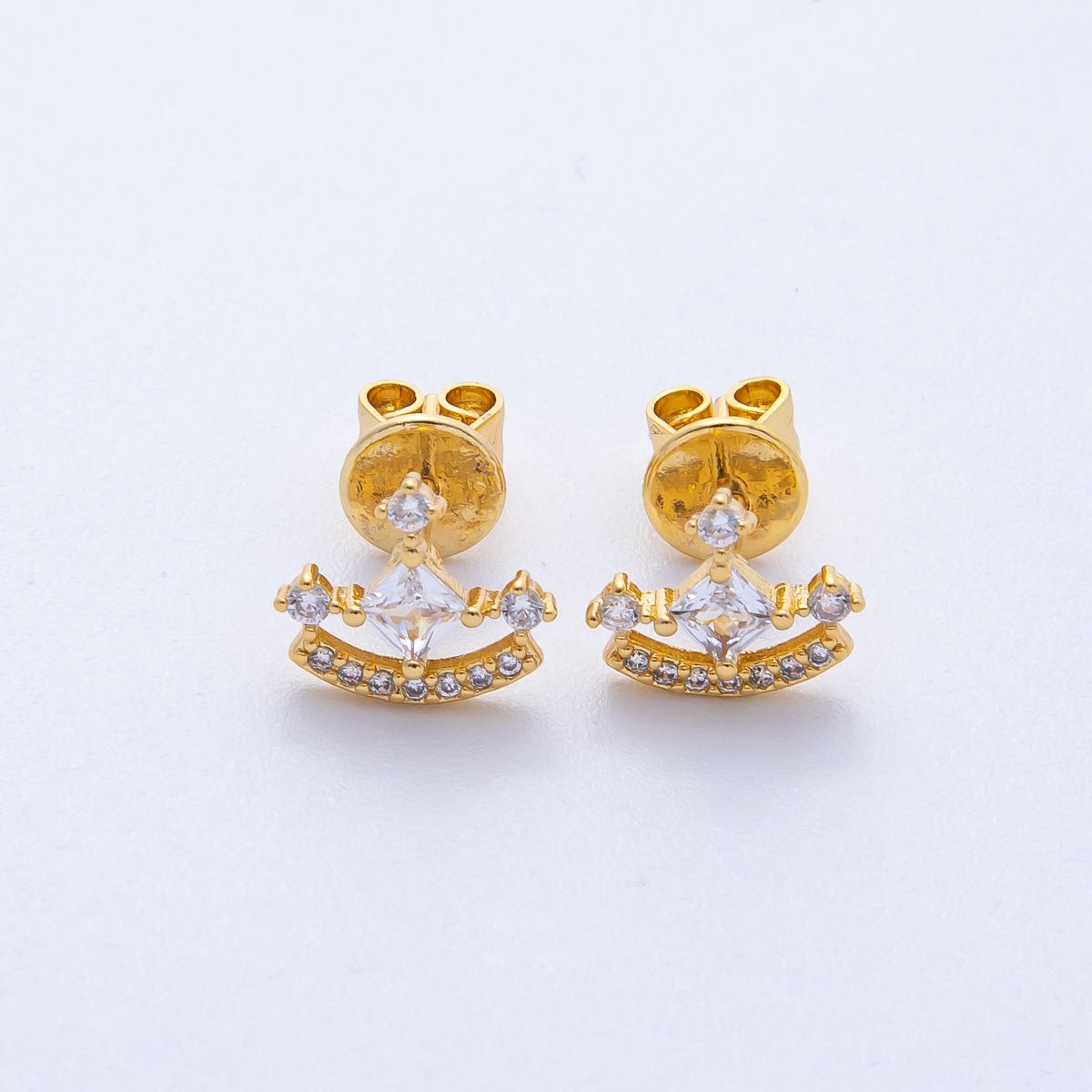 18K Gold Filled 10mm Clear CZ Micro Paved Curved Cluster Geometric Stud Earrings | Earrings - 00131 - DLUXCA