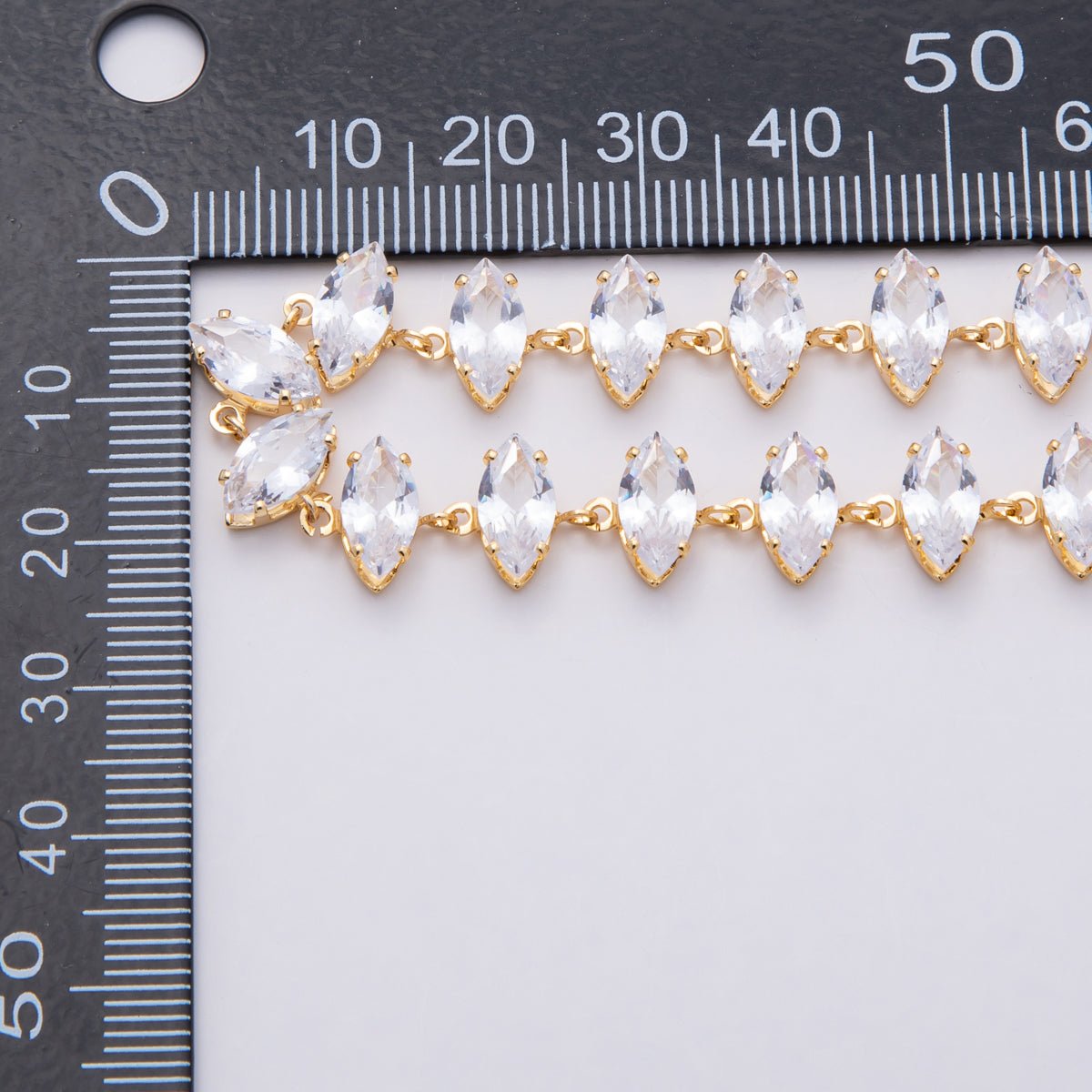 18K Gold Filled 10mm Clear Marquise CZ Gemstone Unfinished Chain by Yard | Roll - 1828 - DLUXCA