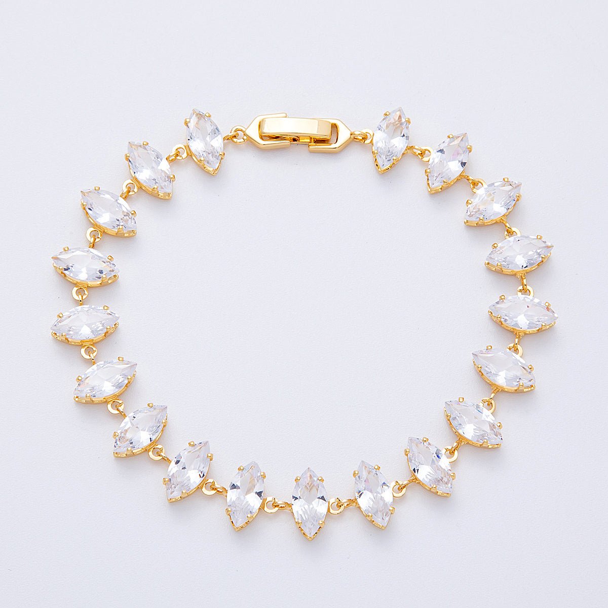 18K Gold Filled 10mm Clear Marquise CZ Tennis Chain 8 Inch Bracelet | WA - 04193 - DLUXCA