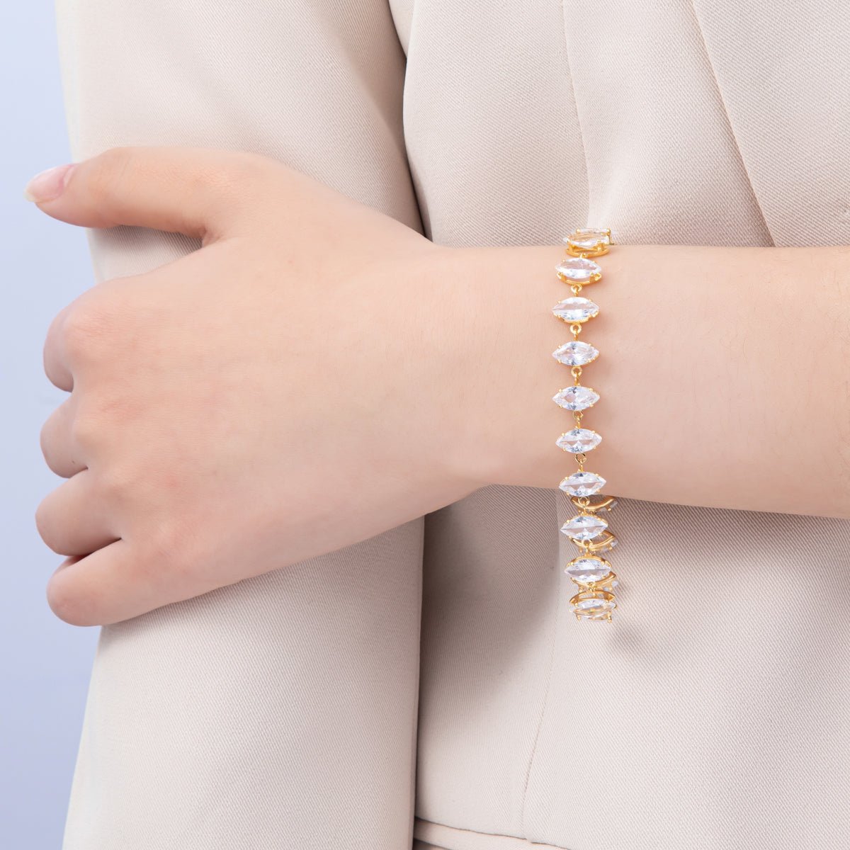 18K Gold Filled 10mm Clear Marquise CZ Tennis Chain 8 Inch Bracelet | WA - 04193 - DLUXCA