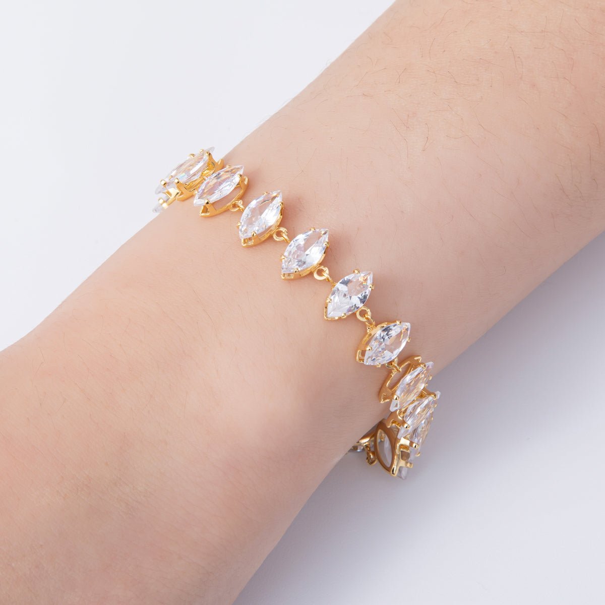 18K Gold Filled 10mm Clear Marquise CZ Tennis Chain 8 Inch Bracelet | WA - 04193 - DLUXCA