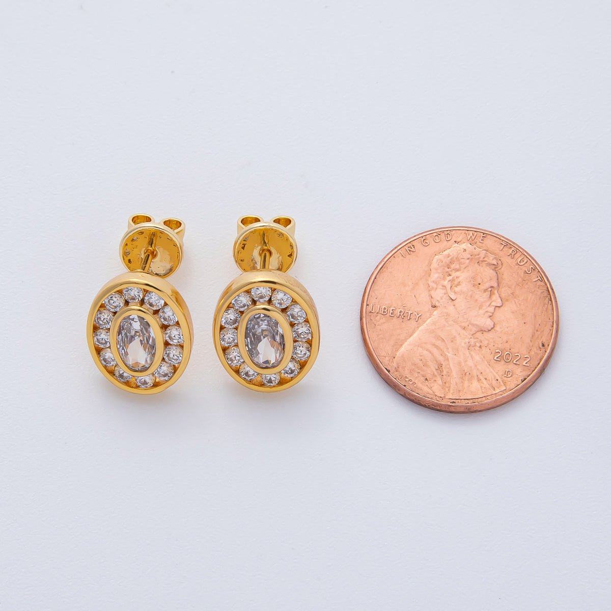 18K Gold Filled 10mm Clear Micro Paved CZ Bezel Oval Stud Earrings | AD1621 - DLUXCA
