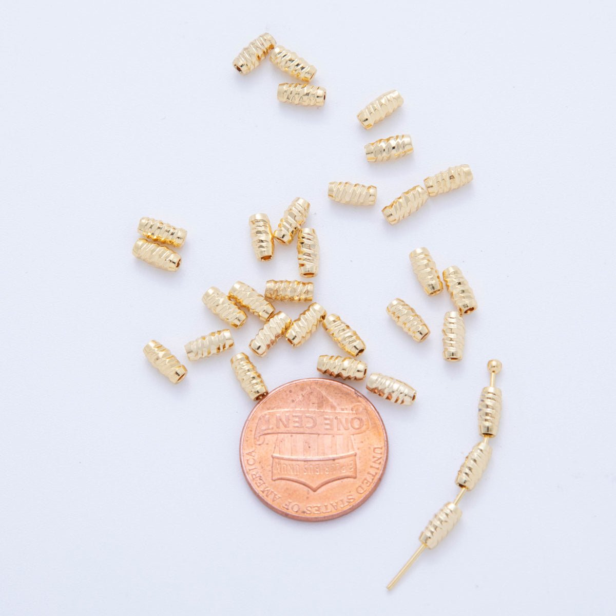 18K Gold Filled 10mm Lines Twisted Barrel Tube Slider Bead Spacer 10pcs | AF - A1067 - DLUXCA