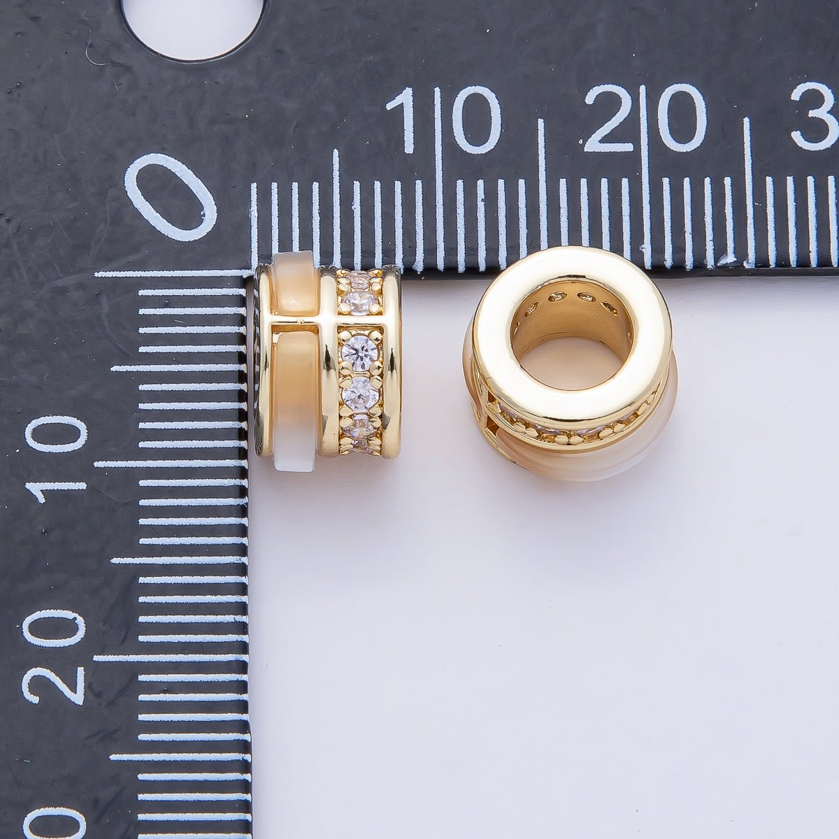 18K Gold Filled 10mm Orange Cat's Eye with CZ Rondelle Beads | B367 - DLUXCA