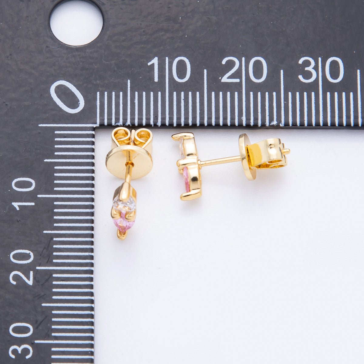 18K Gold Filled 10mm Pink, Purple CZ Inverted Teardrop Dainty Stud Earrings | AJ275 AJ276 - DLUXCA