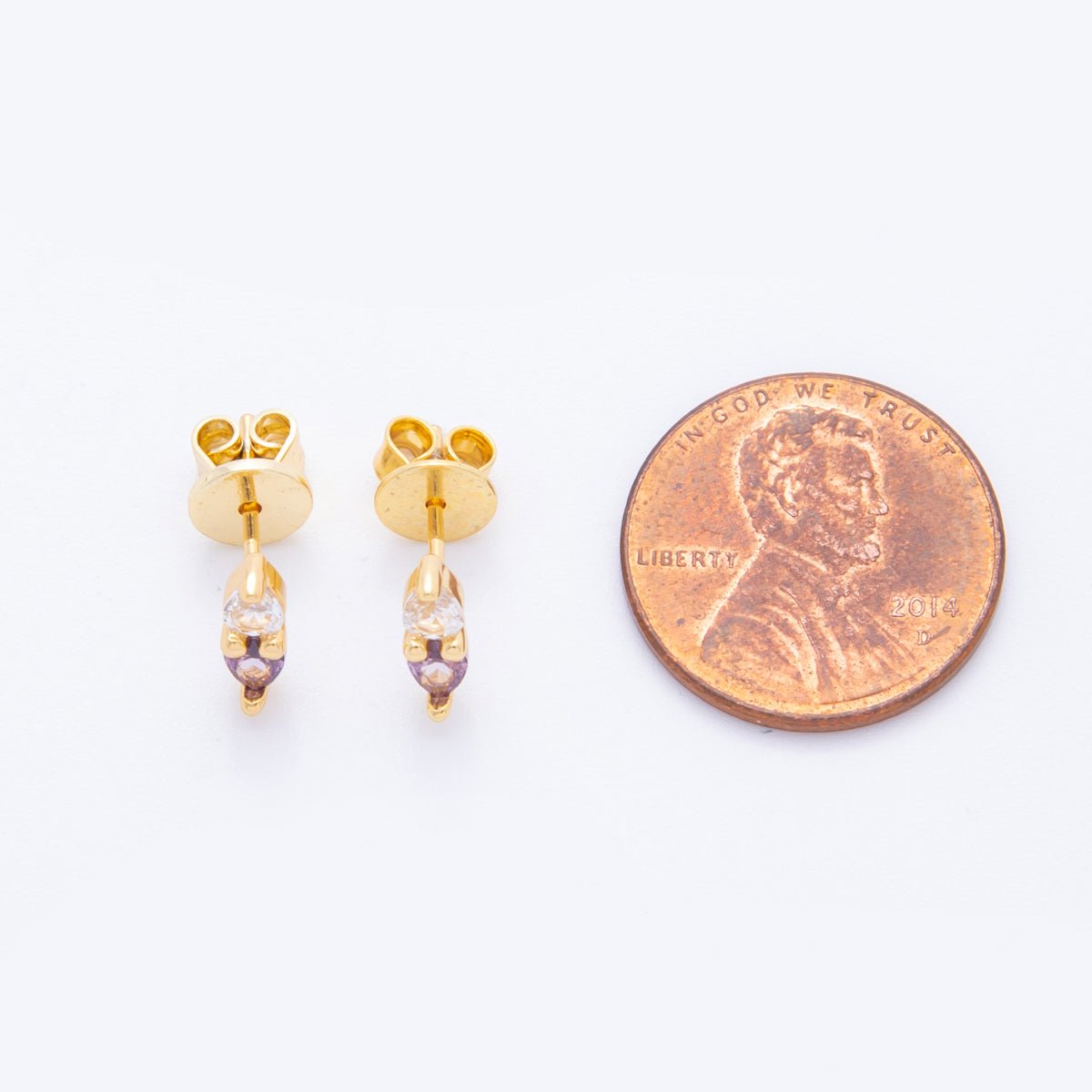 18K Gold Filled 10mm Pink, Purple CZ Inverted Teardrop Dainty Stud Earrings | AJ275 AJ276 - DLUXCA