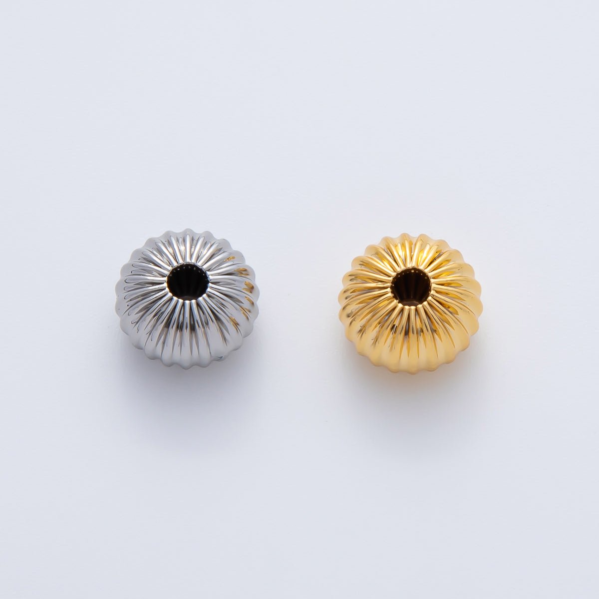 18K Gold Filled 10mm Ribbed Croissant Rondelle Bead in Gold & Silver | B348 - DLUXCA