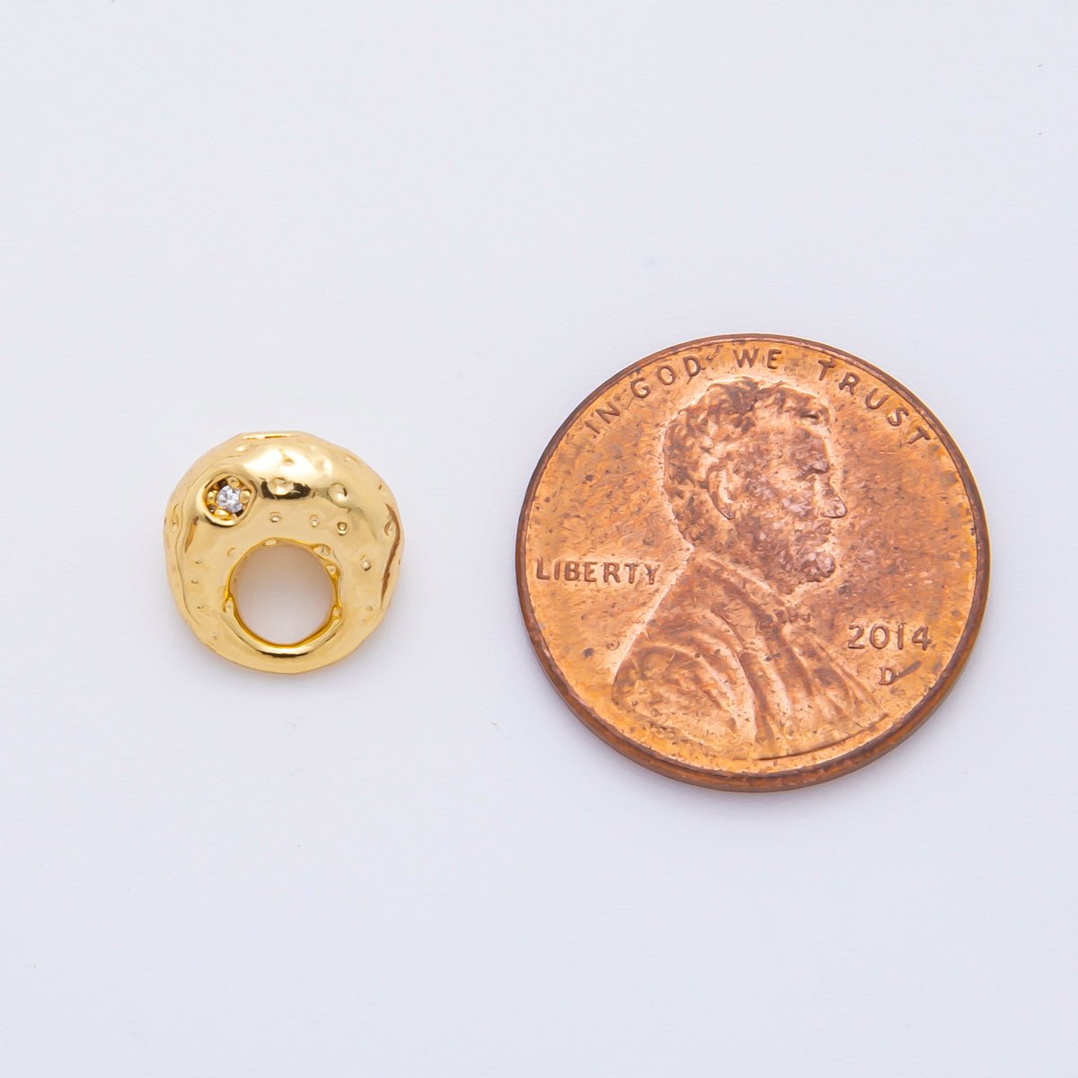 18K Gold Filled 10mm Round CZ Unique Oval with Large Hole Spacer Bead | AF - A1087 - DLUXCA