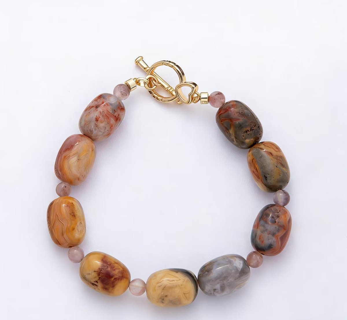 18K Gold Filled 10mm Sunstone, Onyx Tube Gemstone 7.5 Inch Toggle Bracelet | WA - 4103 WA - 4104 - DLUXCA