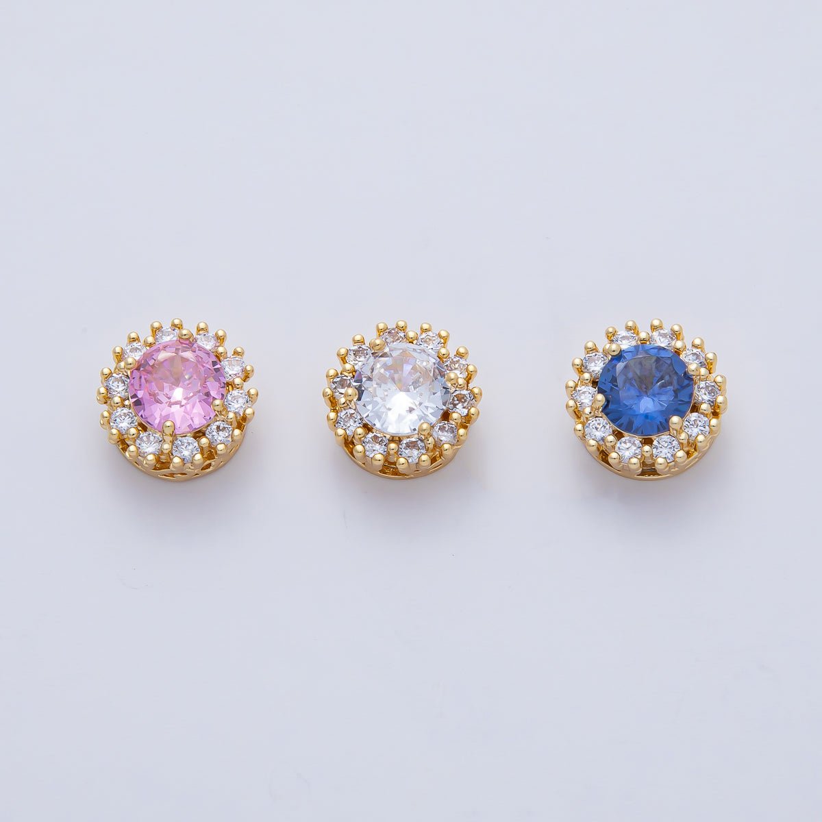 18K Gold Filled 11.5mm Blue, Pink, Clear CZ Micro Paved Round Spacer Bead | B527 B538 - DLUXCA