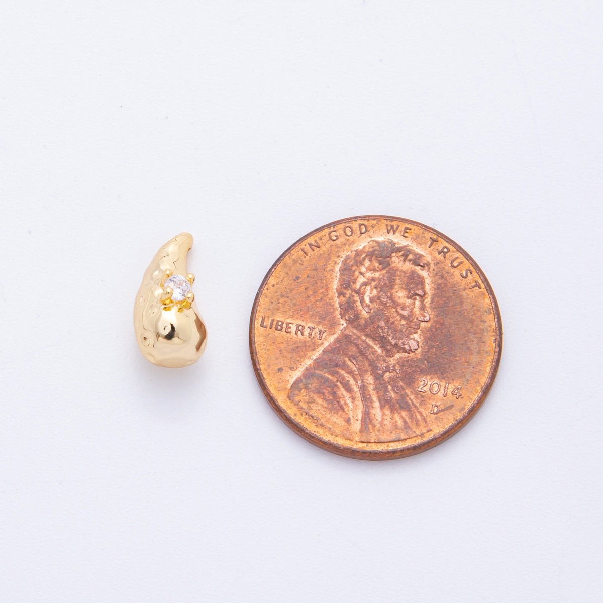 18K Gold Filled 11.5mm Clear CZ Molten Gold Teardrop Charm | AF1055 - DLUXCA