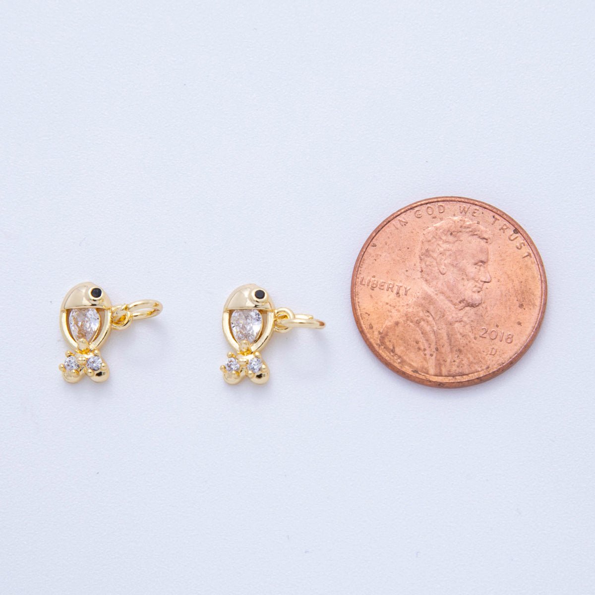 18K Gold Filled 11mm Clear & Black CZ Tiny Fish Charm | AF822 - DLUXCA