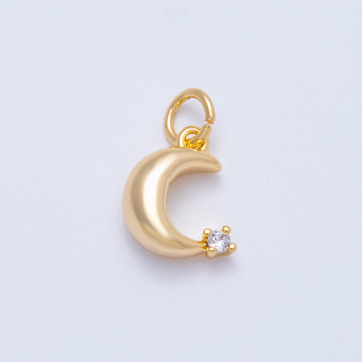 18K Gold Filled 11mm Clear CZ Mini Celestial Crescent Moon Charm | Charms - 00422 - DLUXCA