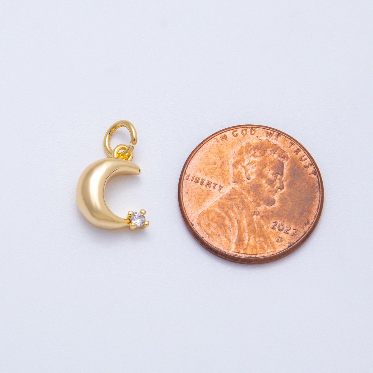 18K Gold Filled 11mm Clear CZ Mini Celestial Crescent Moon Charm | Charms - 00422 - DLUXCA