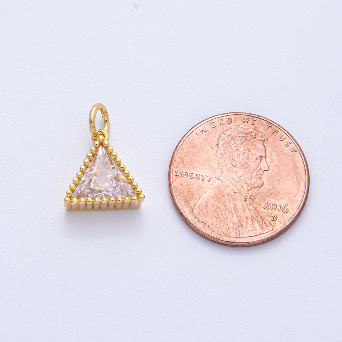 18K Gold Filled 11mm Clear CZ Triangle Ribbed Mini Charm | AK032 - DLUXCA