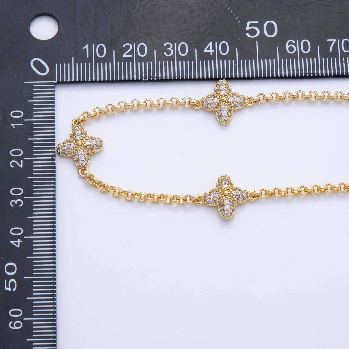 18K Gold Filled 11mm Clover Micro Paved CZ Round Rolo Chain 18 Inch Necklace | WA - A3984 - DLUXCA