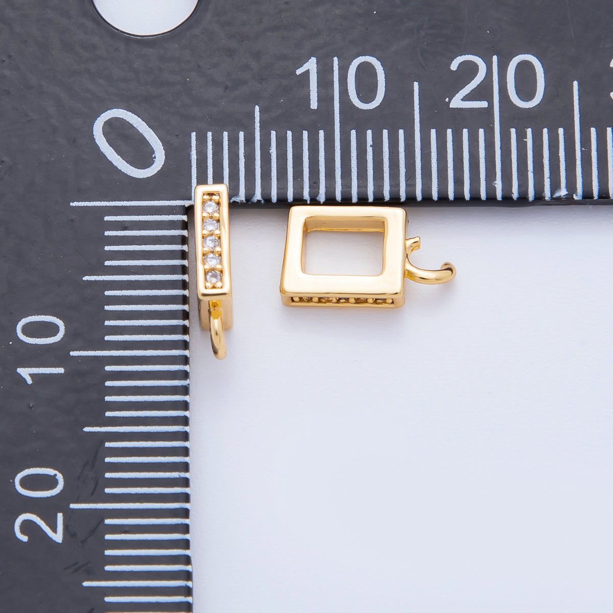 18K Gold Filled 11mm Micro Paved CZ Rectangular Bail Pendant Spacer Holder with Open Link | Z - A1248 - DLUXCA