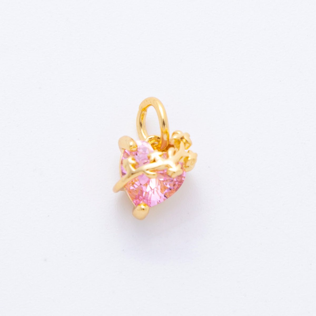 18K Gold Filled 11mm Pink & Black Heart - Shaped CZ Vine Wrapped Charm in Gold & Silver | C636 C637 - DLUXCA