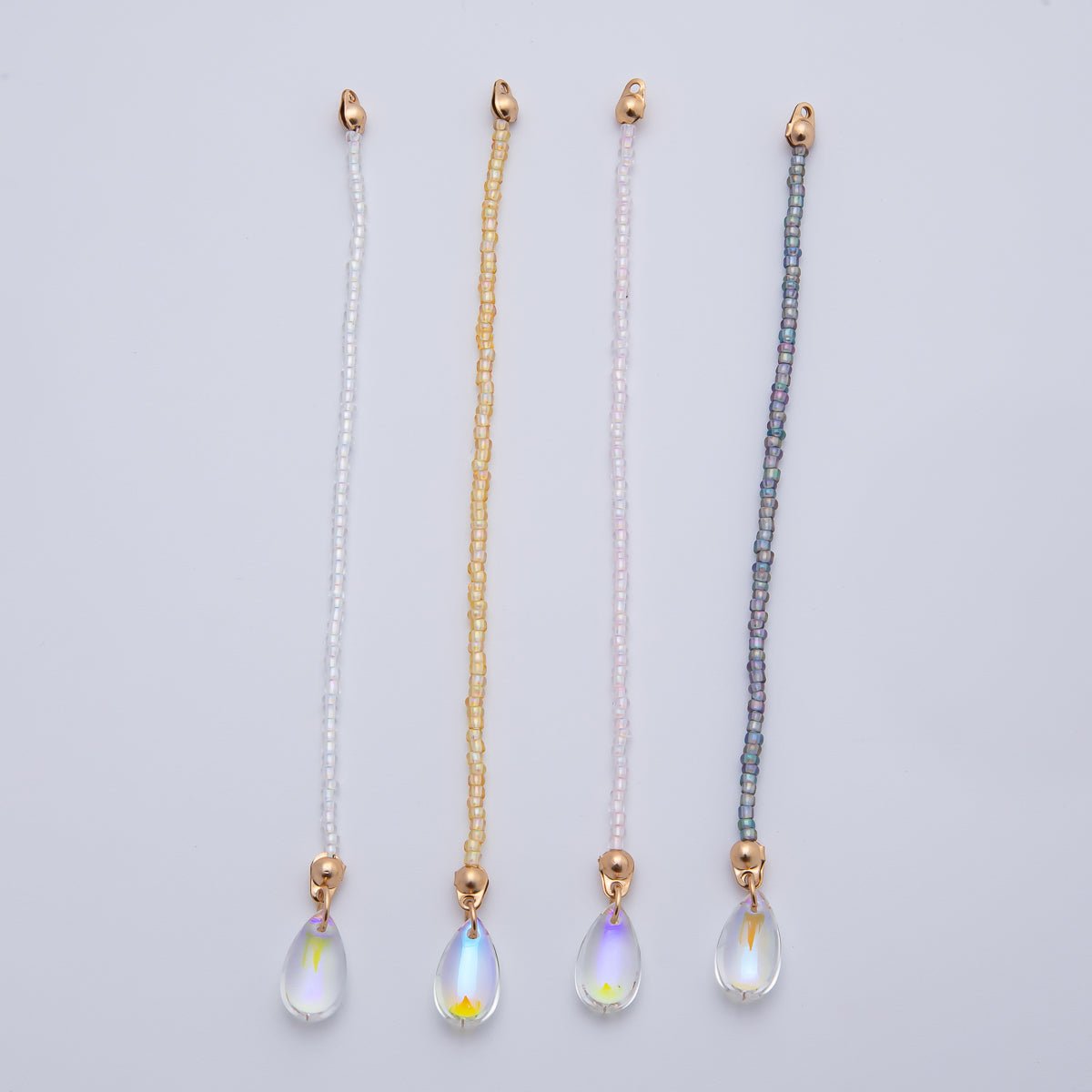 18K Gold Filled 123mm White, Black, Clear, Peach Iridescent AB Gemstone Drop Crimp Finding | Z1397 ~ Z1400 - DLUXCA