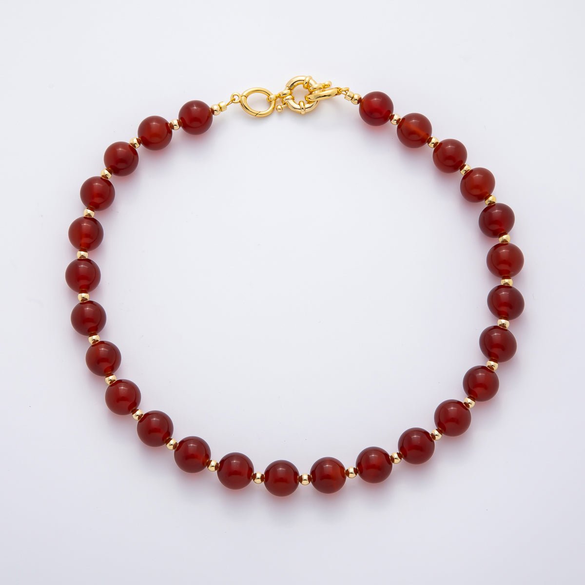 18K Gold Filled 12.4mm Carnelian, Agate, Obsidian Gemstone Handcrafted 19 Inch Candy Beaded Necklace | WA - 3276 - WA - 3280, WA - A3381 - DLUXCA